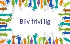 Tegning af hænder omkring teksten "Bliv frivillig"